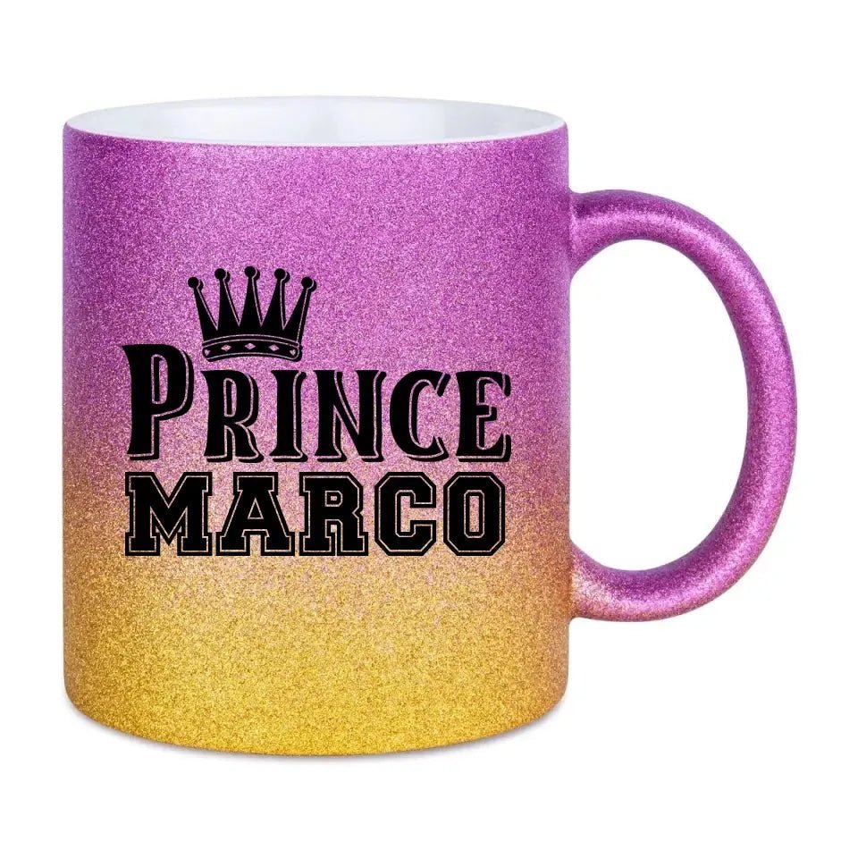 PRINCE + WUNSCHNAME • Glitzertasse mit Farbverlauf