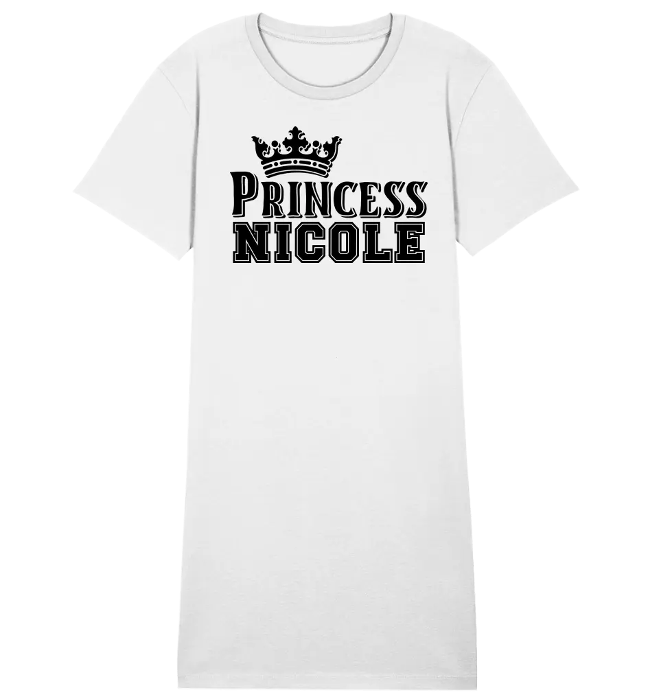 PRINCESS + WUNSCHNAME • 4 Versionen • Ladies Premium T-Shirt Kleid aus Bio - Baumwolle S - 2XL • Exklusivdesign • personalisiert von HalloGeschenk.de