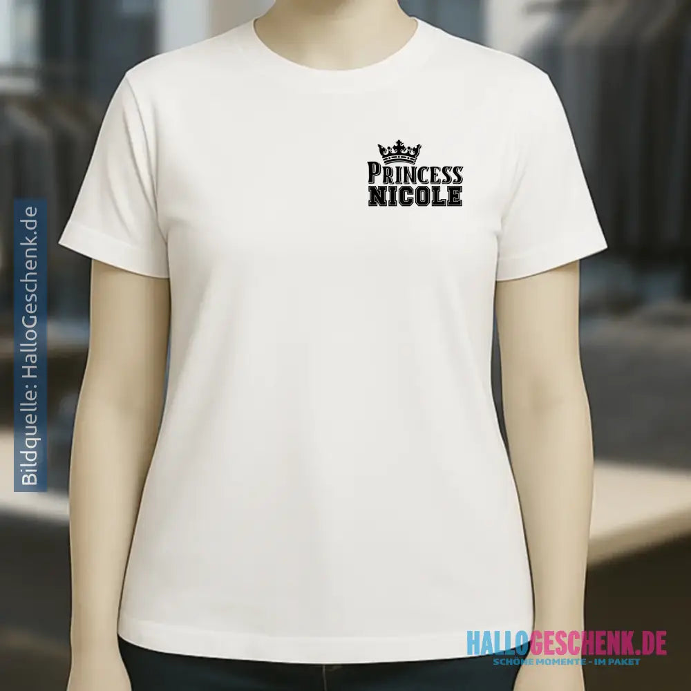PRINCESS + WUNSCHNAME • Ladies Premium T-Shirt XS-2XL aus Bio-Baumwolle für Damen • Exklusivdesign • personalisiert • Brustdruck