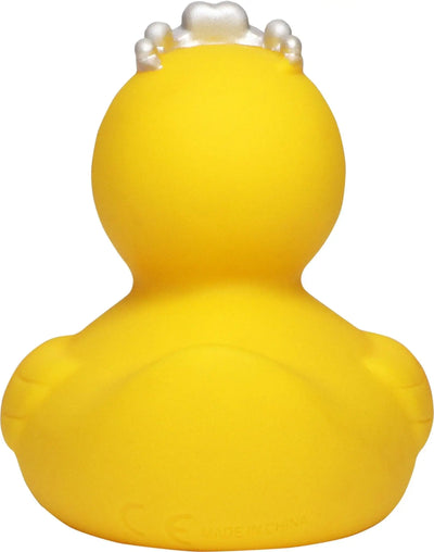 gelbe quietsche-ente mit weißer perlen-tiara als prinzessin badeente