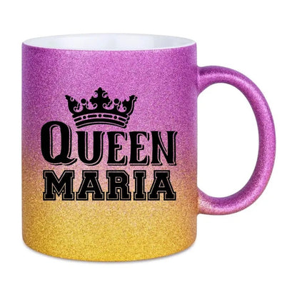 QUEEN + WUNSCHNAME • Glitzertasse mit Farbverlauf von HalloGeschenk.de