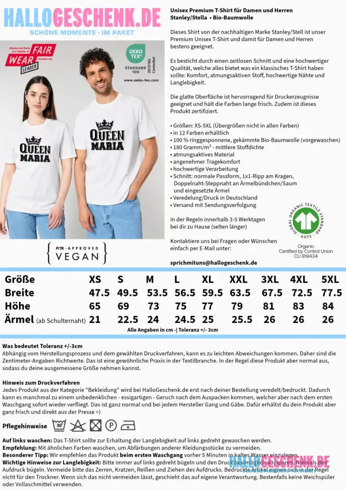 QUEEN + WUNSCHNAME • Unisex Premium T-Shirt XS-5XL aus Bio-Baumwolle für Damen & Herren • Exklusivdesign • personalisiert