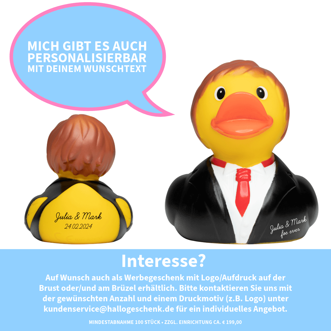 Quietsche-Ente Badeente Bräutigam Hochzeit "Er" (optional personalisiert erhältlich) - HalloGeschenk.de #geschenkideen# #personalisiert# #geschenk#