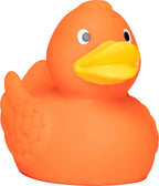 Orange quietsche-ente wings mit besonderer federoptik und gelbem schnabel aus gummi für badezeitspaß