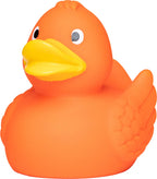 Orange quietsche-ente mit besonderer federoptik und gelbem schnabel für badspaß