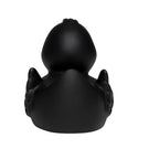 Schwarze quietsche-ente wings mit besonderer federoptik aus mattem gummi und rundem körper für badspaß