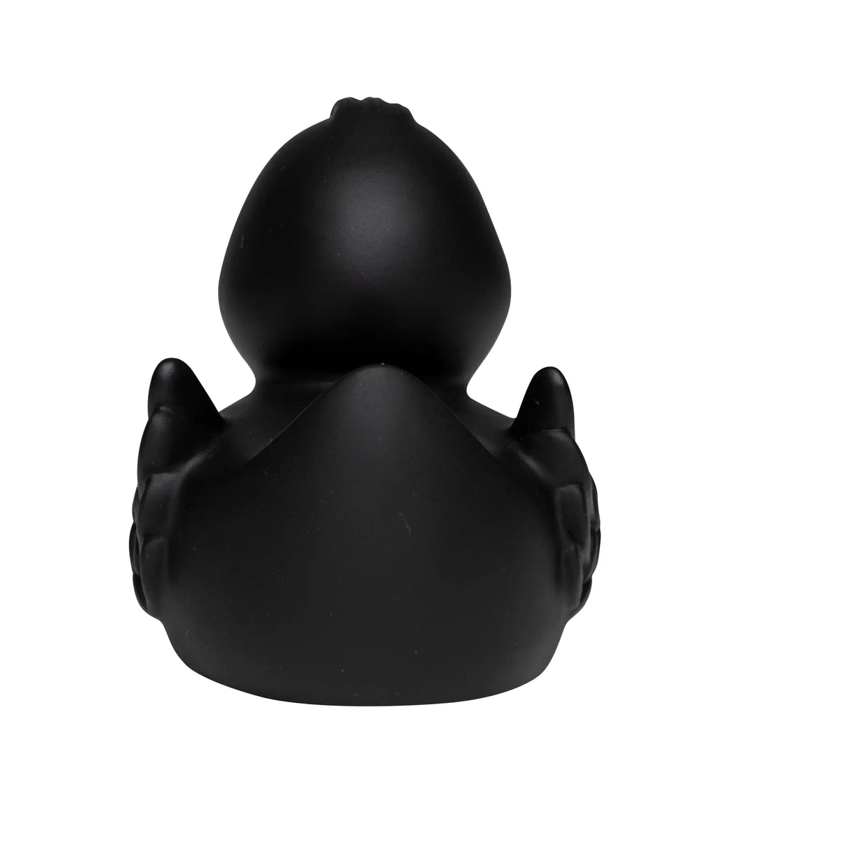 Schwarze quietsche-ente wings mit besonderer federoptik aus mattem gummi und rundem körper für badspaß