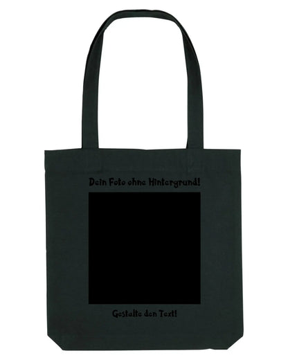 Schwarze canvas-tasche mit zwei henkeln und mittigem schwarzen quadrat mit gedrucktem deutschen text aus statement-collection
