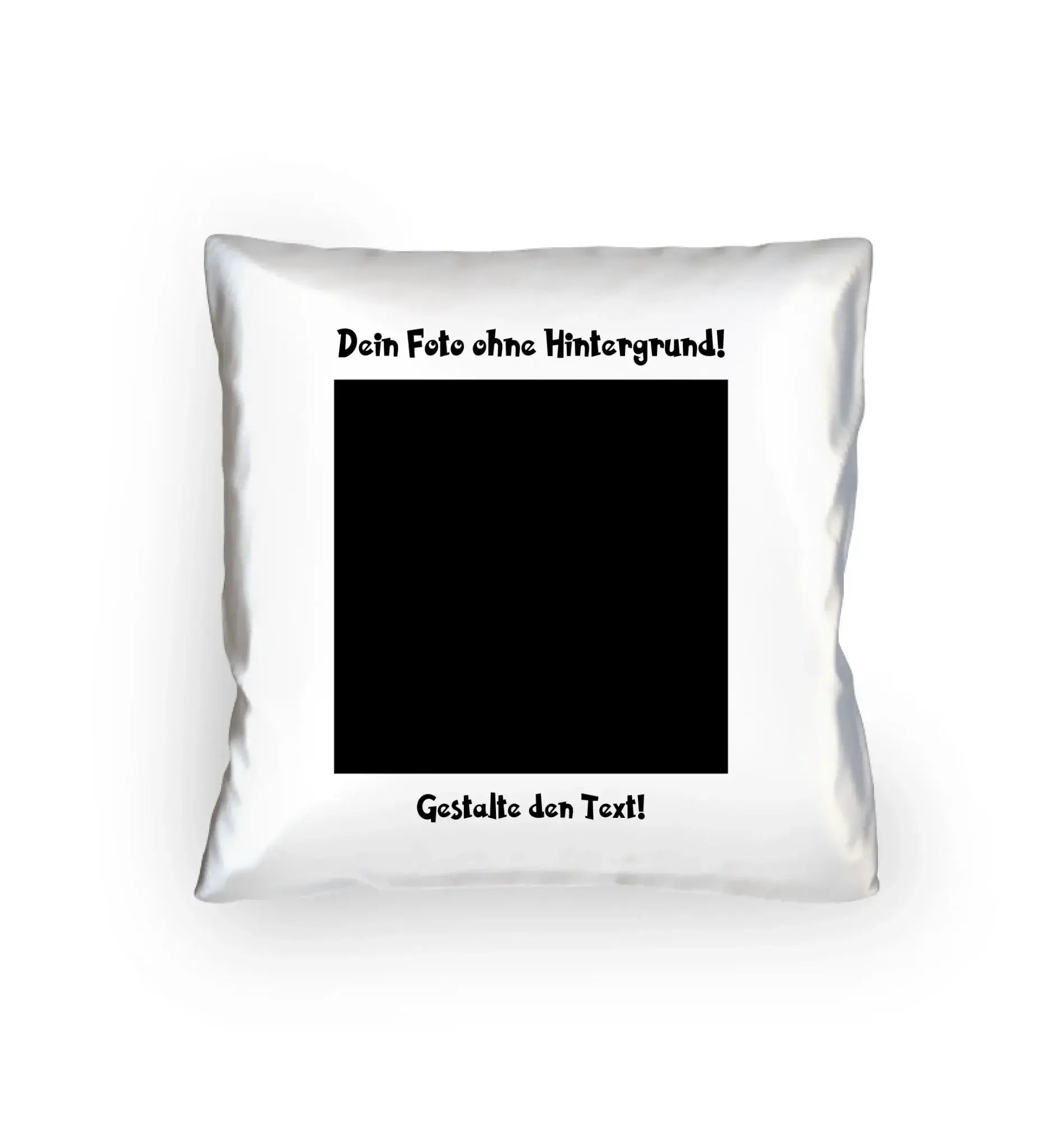 Weißes quadratisches kissen mit schwarzem rechteck und deutschem text aus der statement collection