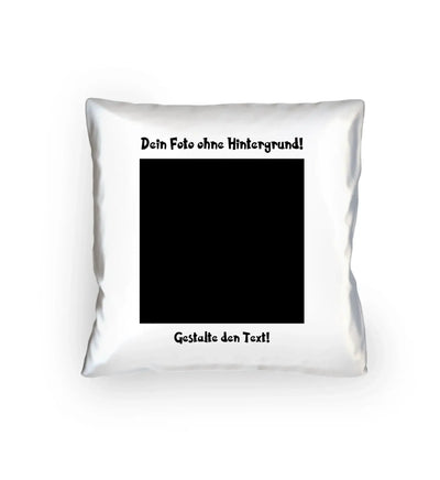 Weißes quadratisches kissen mit schwarzem rechteck und deutschem text aus der statement collection