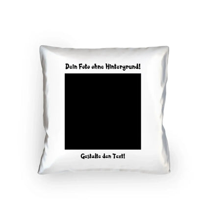 Weißes quadratisches kissen mit schwarzem rechteck und deutschem text aus der statement collection