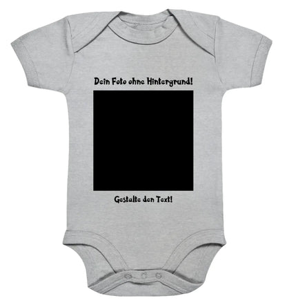 Hellgrauer kurzarm baby strampler mit schwarzem bilderrahmen und deutschem text aus der statement collection