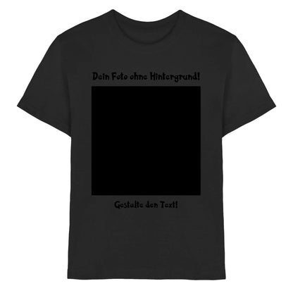 Schwarzes baumwollshirt mit schwarzem quadrat und deutschem text oben und unten aus der statement collection