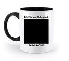 Weiße keramiktasse mit schwarzem griff und innenraum mit rahmen und deutschem text zum foto anpassen aus der statement collection