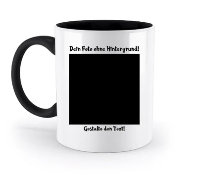 Weiße keramiktasse mit schwarzem griff und innenraum mit rahmen und deutschem text zum foto anpassen aus der statement collection