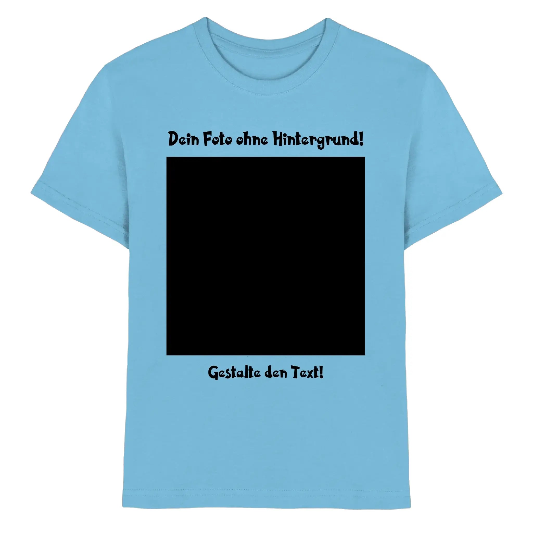 Lightblue kurzarmshirt mit schwarzem rechteck und deutscher text für statement collection magic cut