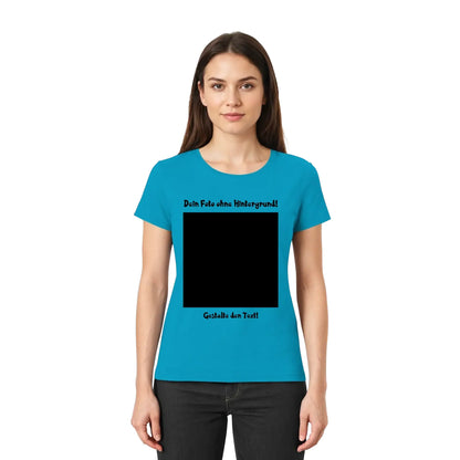 Tealfarbenes damen kurzarmshirt mit schwarzem rechteck und deutschem text aus der statement collection