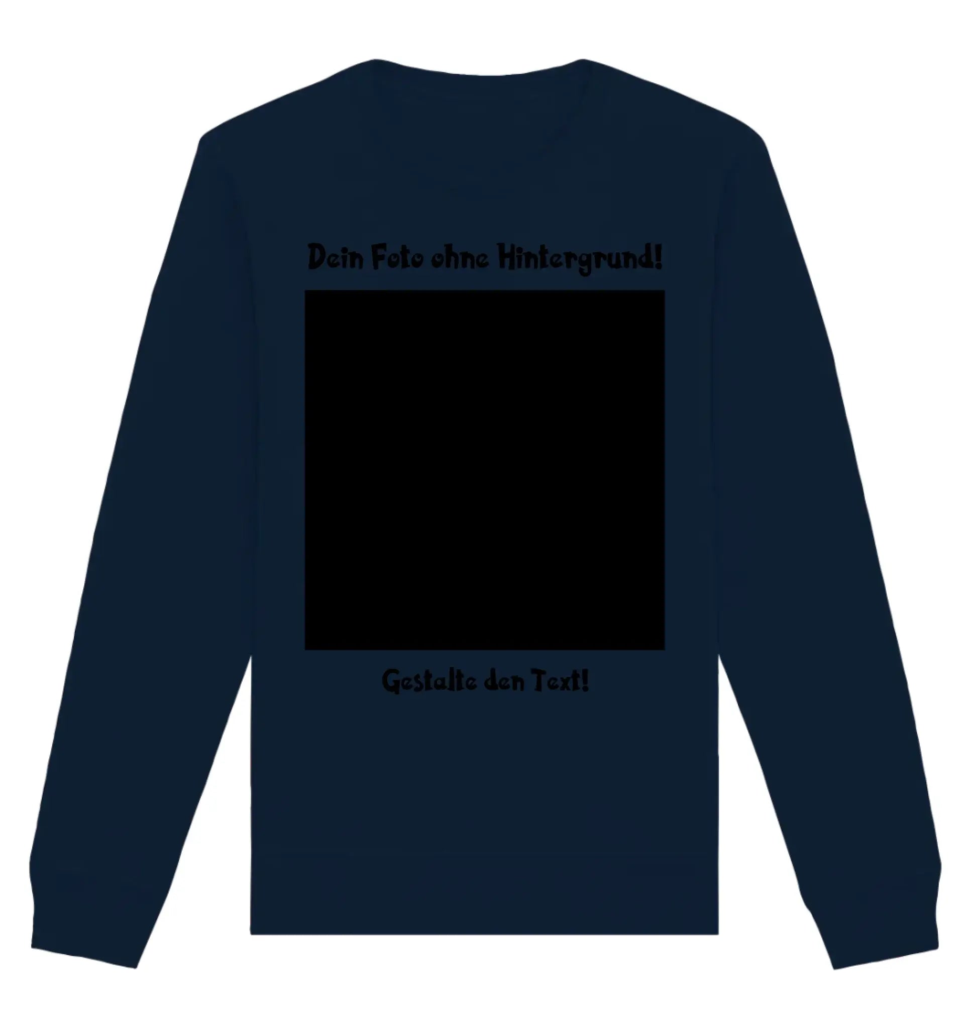 Navyblaues langarmshirt mit schwarzem text und leerem quadrat auf der rückseite aus der statement-collection