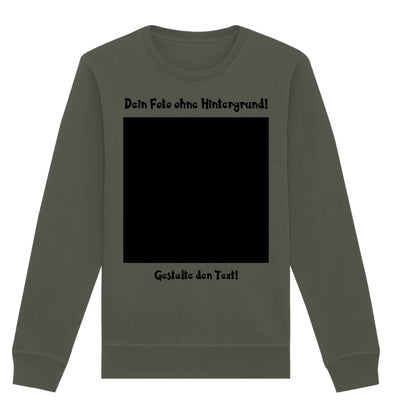Olivegrünes langarm sweatshirt mit schwarzem rechteck und deutscher schrift aus der statement collection