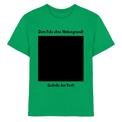 Ein leuchtend grünes baumwoll t shirt mit schwarzem rechteckigem foto rahmen und deutschem text aus der statement collection