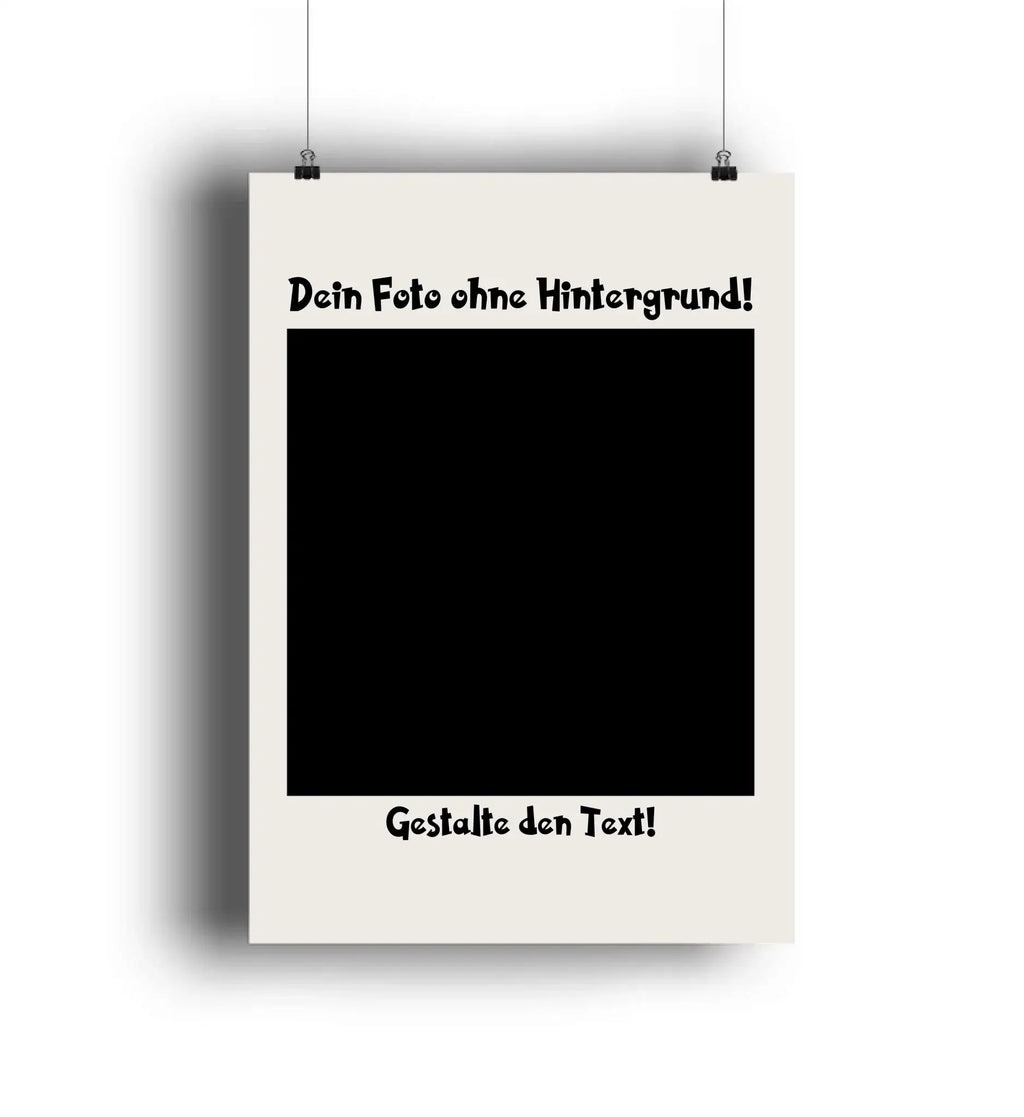 Creamfarbener poster mit schwarztext und mittlerem schwarzen rechteck hängend mit clips aus der statement-collection