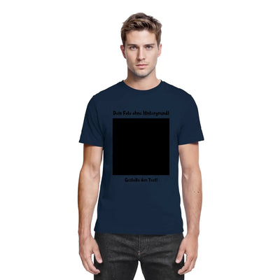 Marine blaue kurzarm t shirt mit schwarzem quadrat grafik und deutschem text aus der statement collection