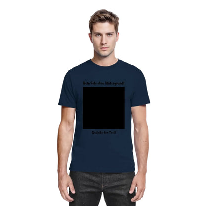 Marine blaue kurzarm t shirt mit schwarzem quadrat grafik und deutschem text aus der statement collection