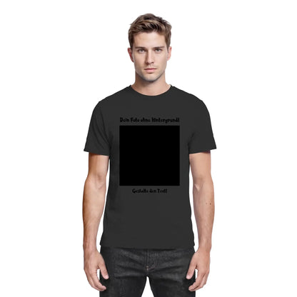 Schwarzes kurzarmshirt mit zentralem schwarzen quadrat und deutschem text aus der statement-collection