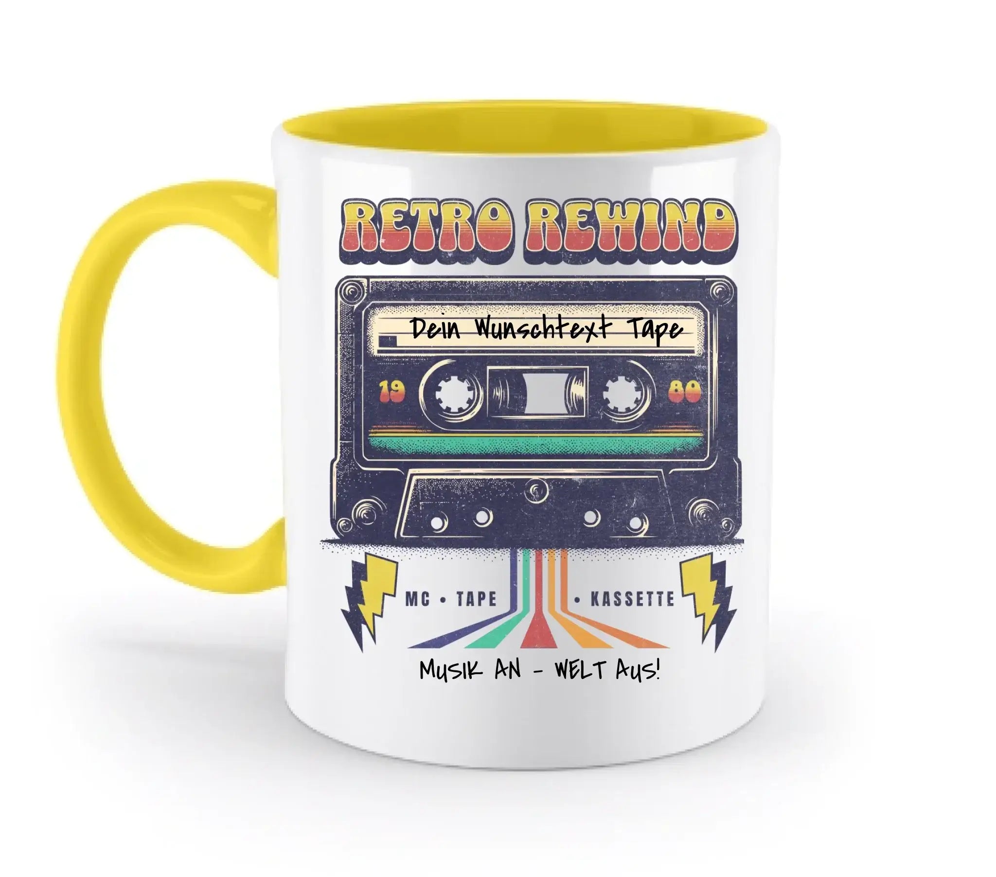 Retro MC 1950 - 2010 mit Wunschtext (personalisierbare Motive) - Zweifarbige Tasse / Yellow / 330ml - personalisierbare
