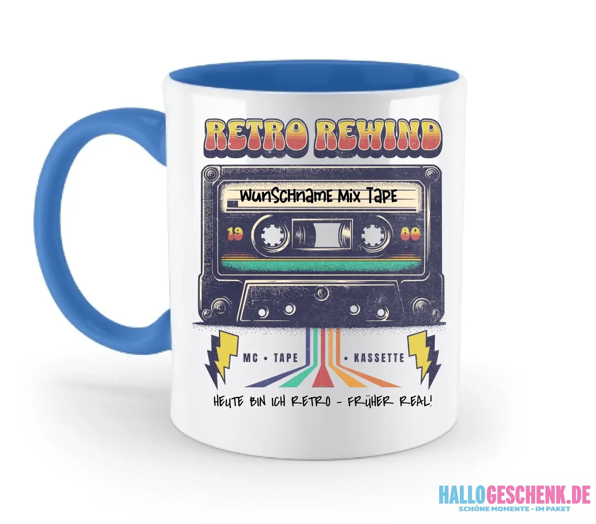 Retro MC 1950 bis 2010 + Wunschtext • zweifarbige Tasse (spülmaschinengeeignet) • Exklusivdesign • personalisiert