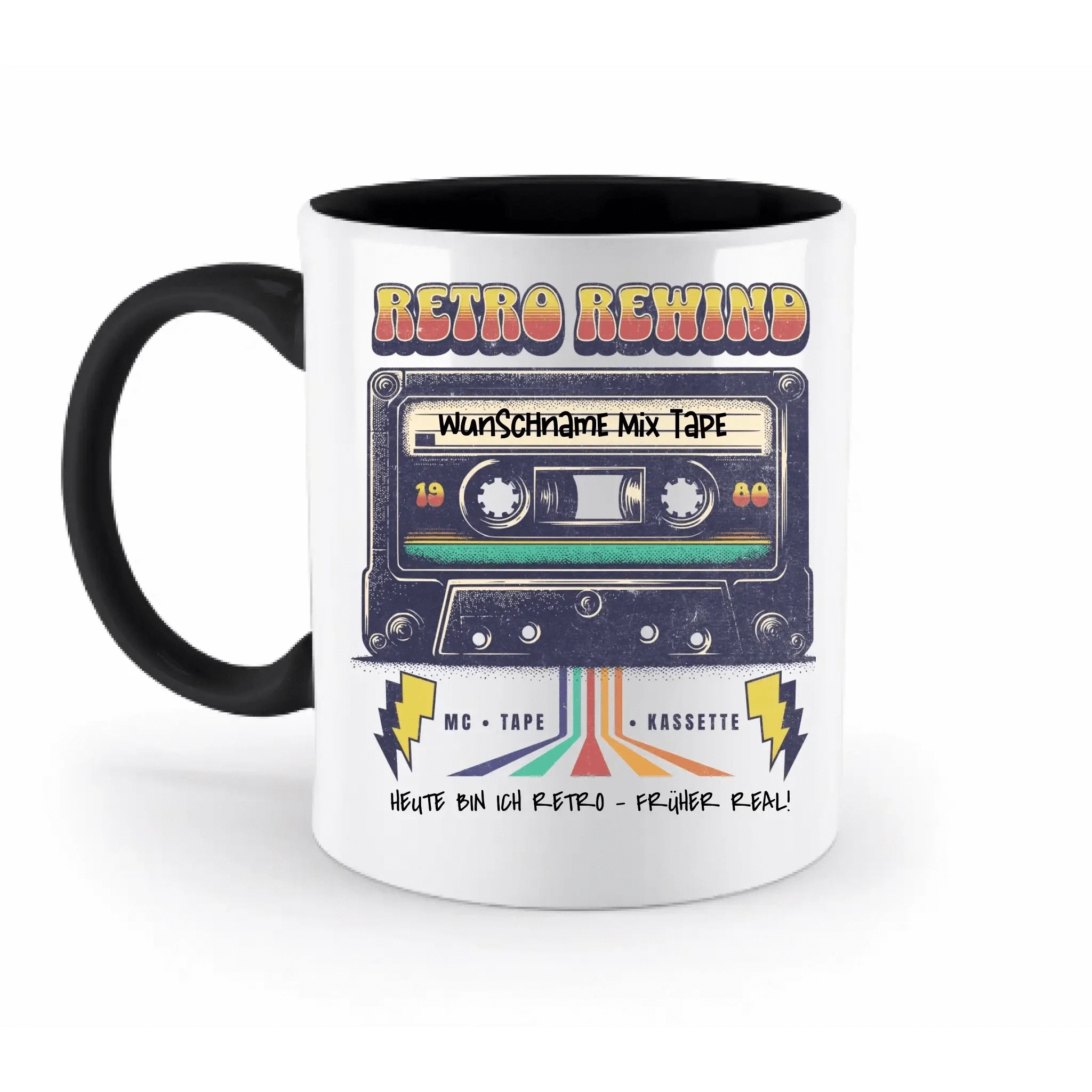 Retro MC 1950 bis 2010 + Wunschtext • zweifarbige Tasse spülmaschinengeeignet • Exklusivdesign • personalisiert
