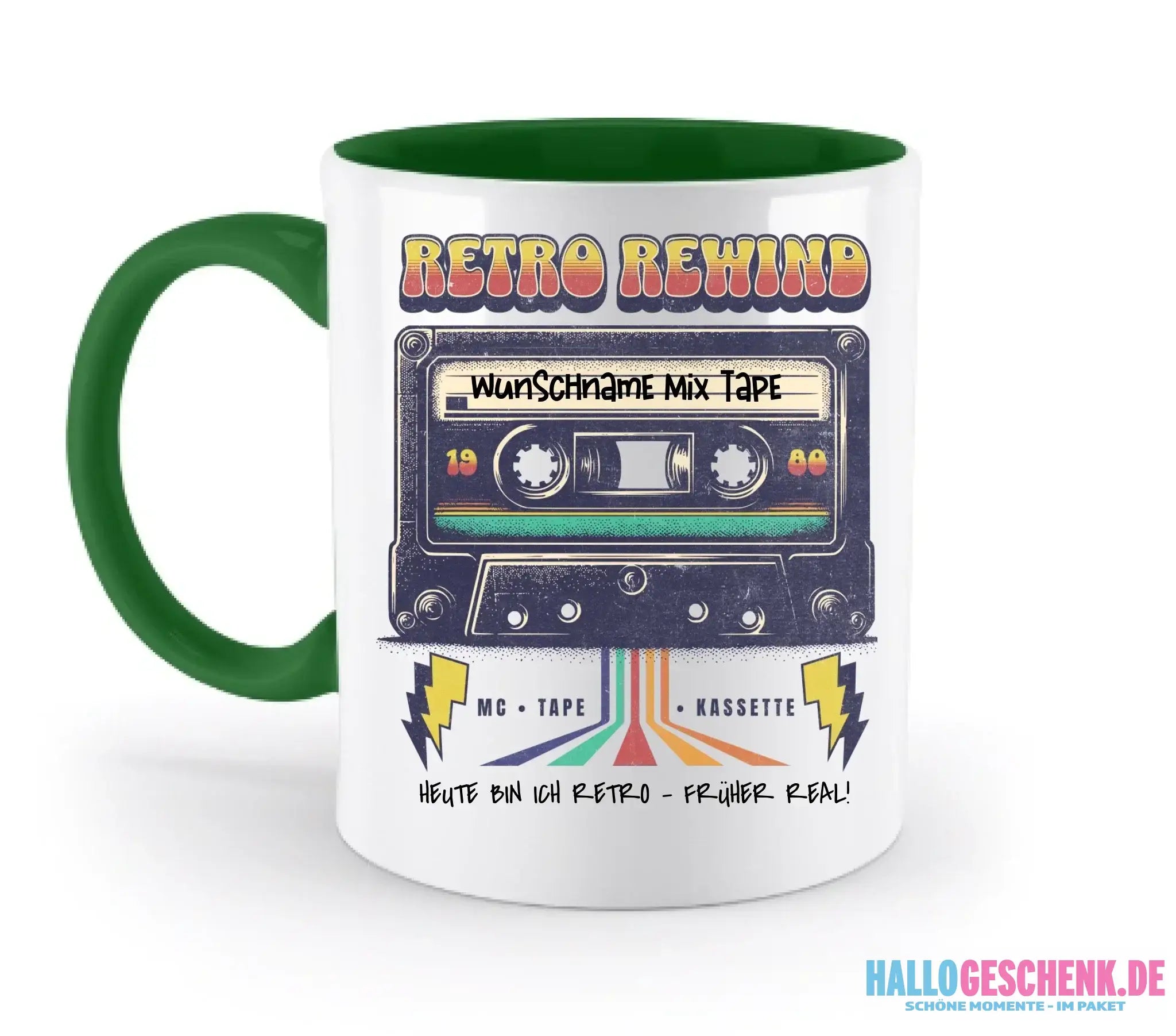 Retro MC 1950 bis 2010 + Wunschtext • zweifarbige Tasse (spülmaschinengeeignet) • Exklusivdesign • personalisiert