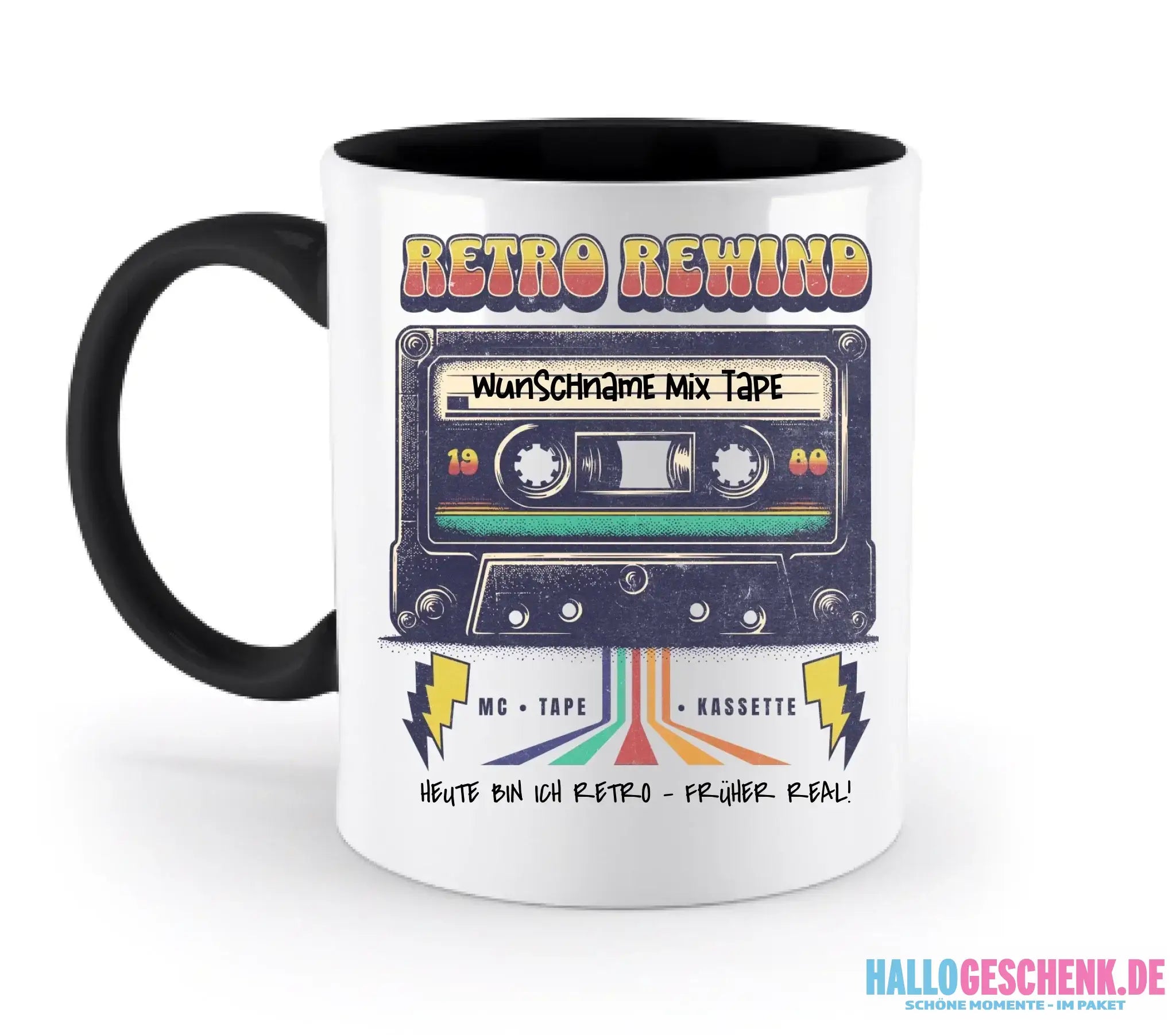 Retro MC 1950 bis 2010 + Wunschtext • zweifarbige Tasse (spülmaschinengeeignet) • Exklusivdesign • personalisiert