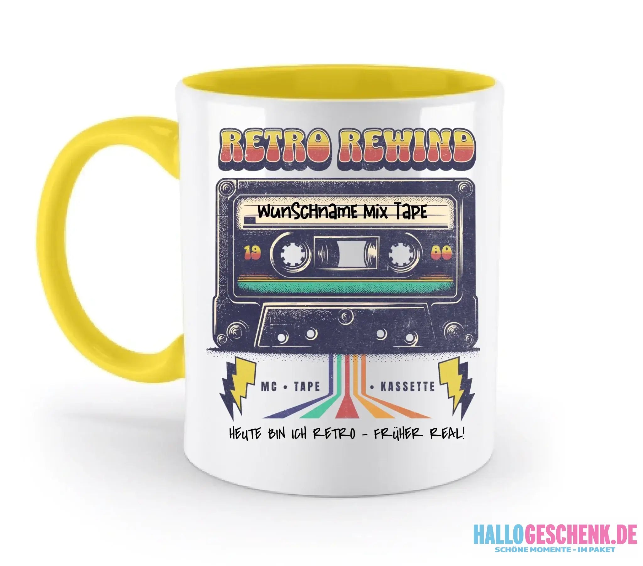 Retro MC 1950 bis 2010 + Wunschtext • zweifarbige Tasse (spülmaschinengeeignet) • Exklusivdesign • personalisiert