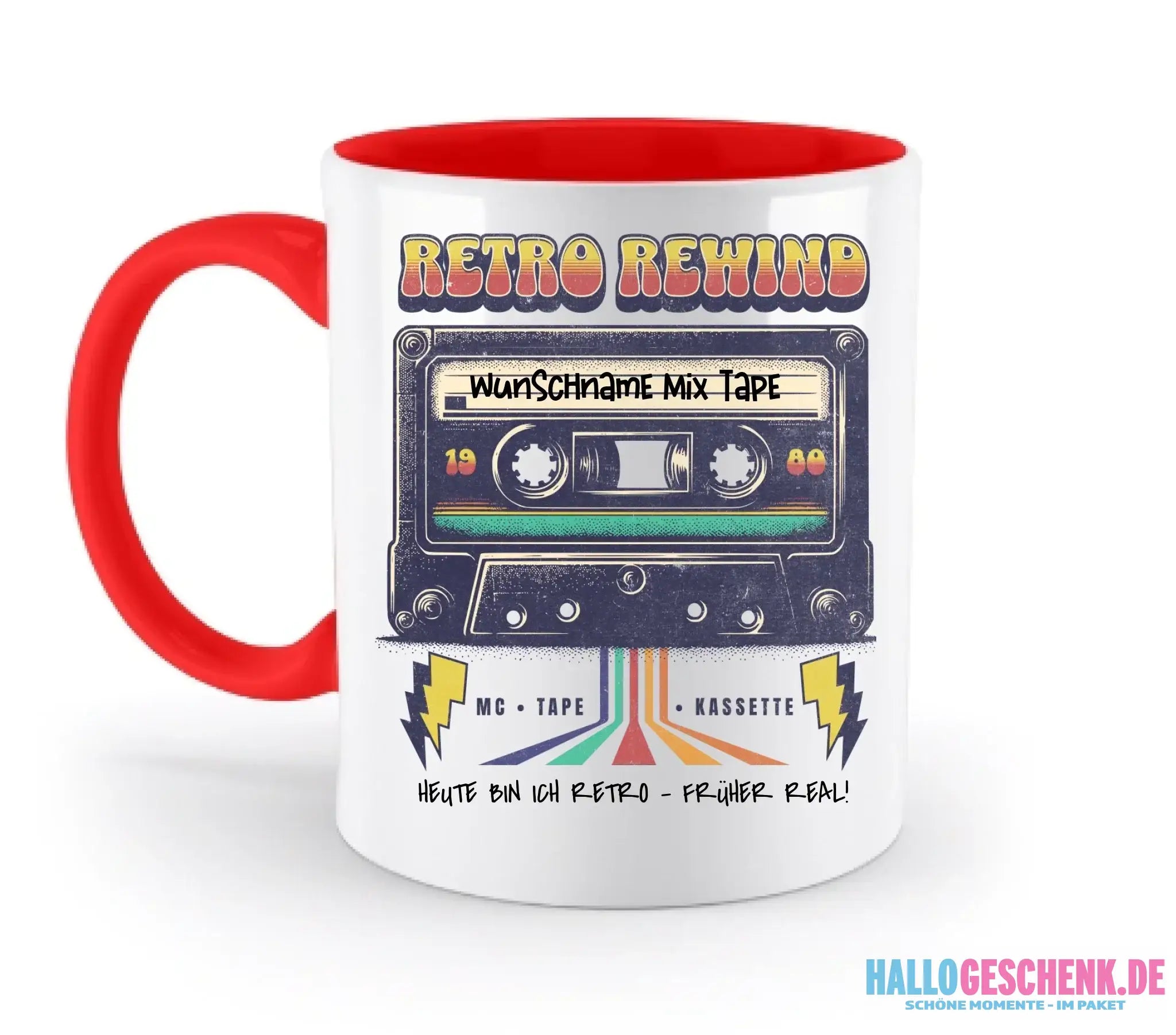 Retro MC 1950 bis 2010 + Wunschtext • zweifarbige Tasse (spülmaschinengeeignet) • Exklusivdesign • personalisiert