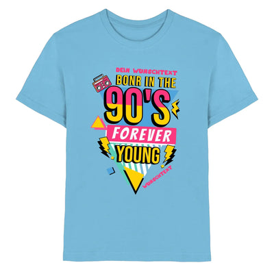 Hellblaues kinder t shirt mit 90er jahre grafik retro boombox gelb pink statement collection design