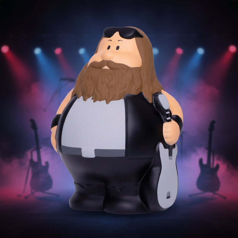Rockstar bert anti-stress-quetsch-figur schwarze und graue gummiente mit jason aldean look akustikgitarre