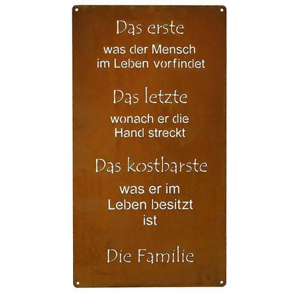 Rost Spruchtafel "Familie" Edelrost Metalldeko Tafel zum Hängen