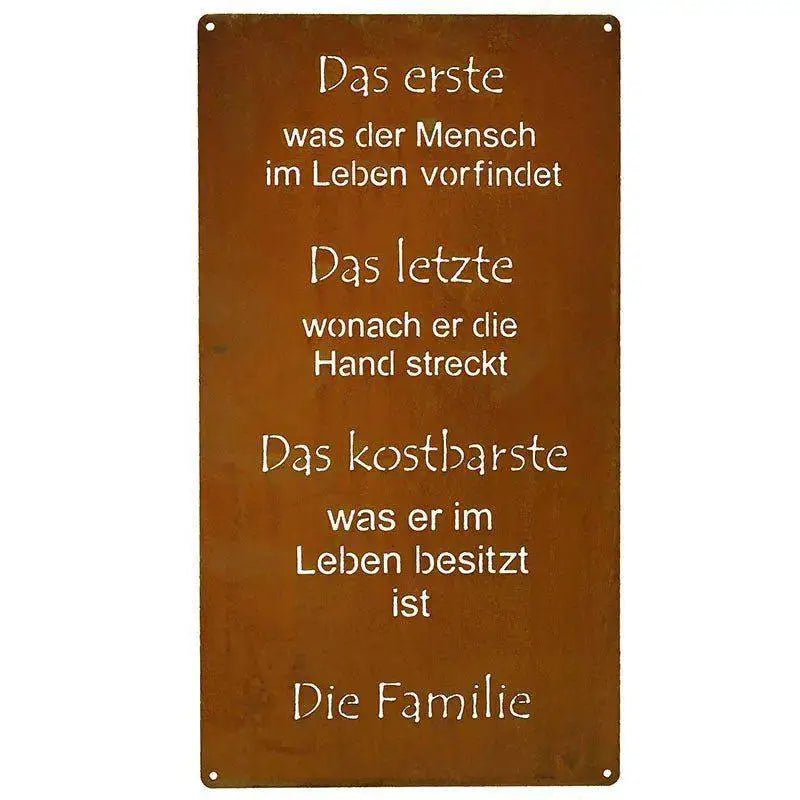 Rost Spruchtafel "Familie" Edelrost Metalldeko Tafel zum Hängen