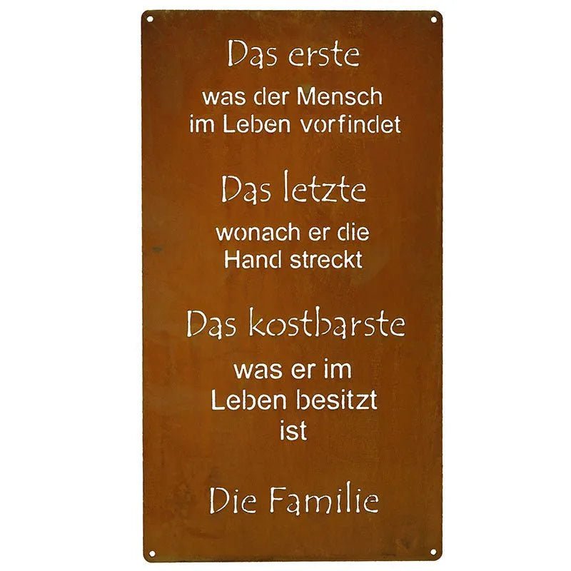 Rost Spruchtafel "Familie" Edelrost Metalldeko Tafel zum Hängen von HalloGeschenk.de