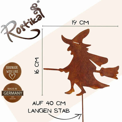 Rostige Metall Deko Hexe | auf Stab und zum hängen | Halloween Dekoration aus Metall von HalloGeschenk.de