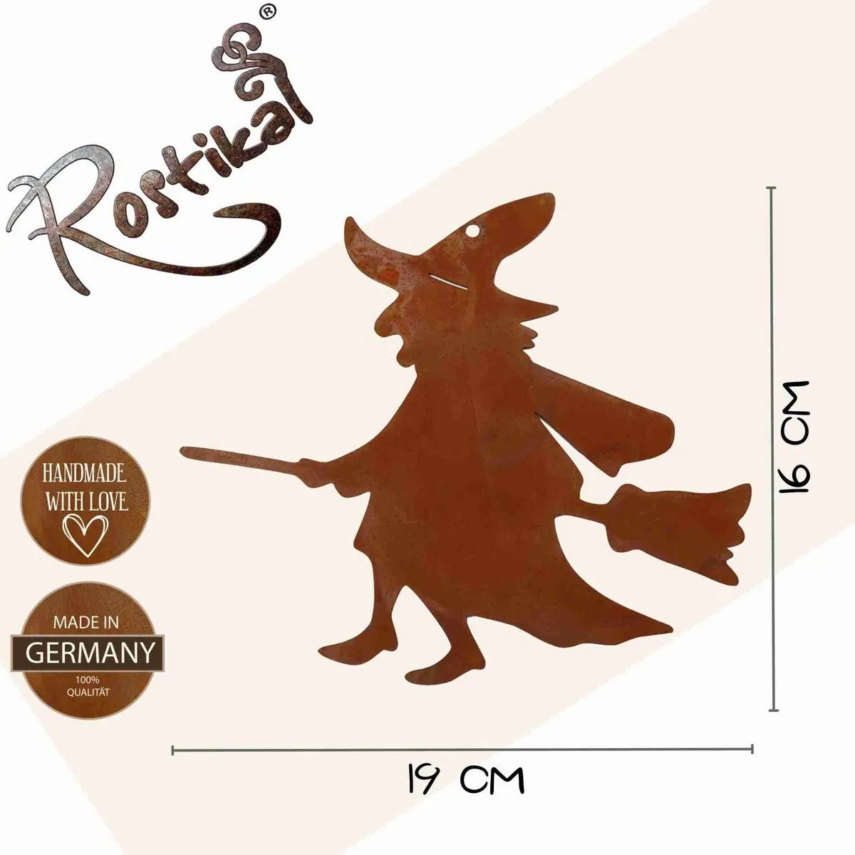 Rostige Metall Deko Hexe | auf Stab und zum hängen | Halloween Dekoration aus Metall von HalloGeschenk.de