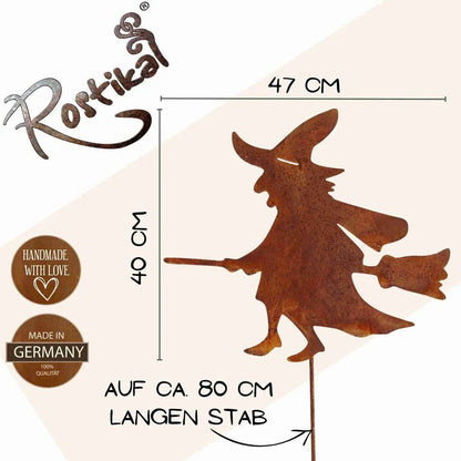 Rostige Metall Deko Hexe | auf Stab und zum hängen | Halloween Dekoration aus Metall von HalloGeschenk.de