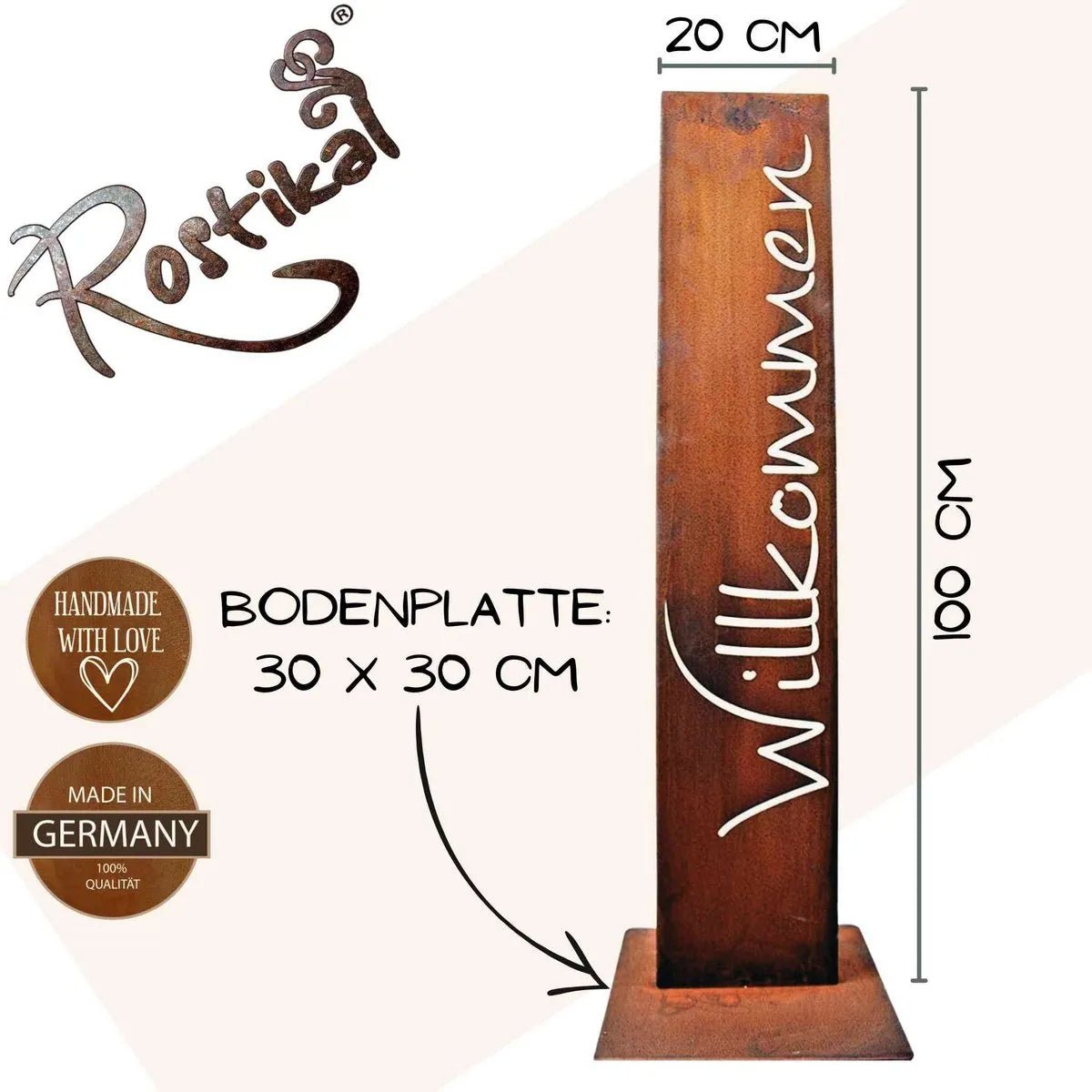 Rostiges Willkommen Schild auf Bodenplatte | stabile Edelrost Gartendekoration von HalloGeschenk.de