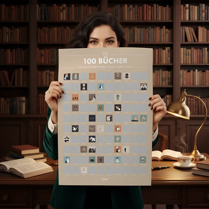 Beige rubbelposter 100 bücher mit bunter ikonengitter leseverfolgung für deutsche leser