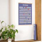 Lila rubbelposter 100 dinge mit bunten icons und holzrahmen für 100 lebensziele zum freirubbeln