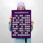 Lila rubbelposter mit 100 horrorfilmen und ikonischen film motiven zum freirubbeln deutsche version