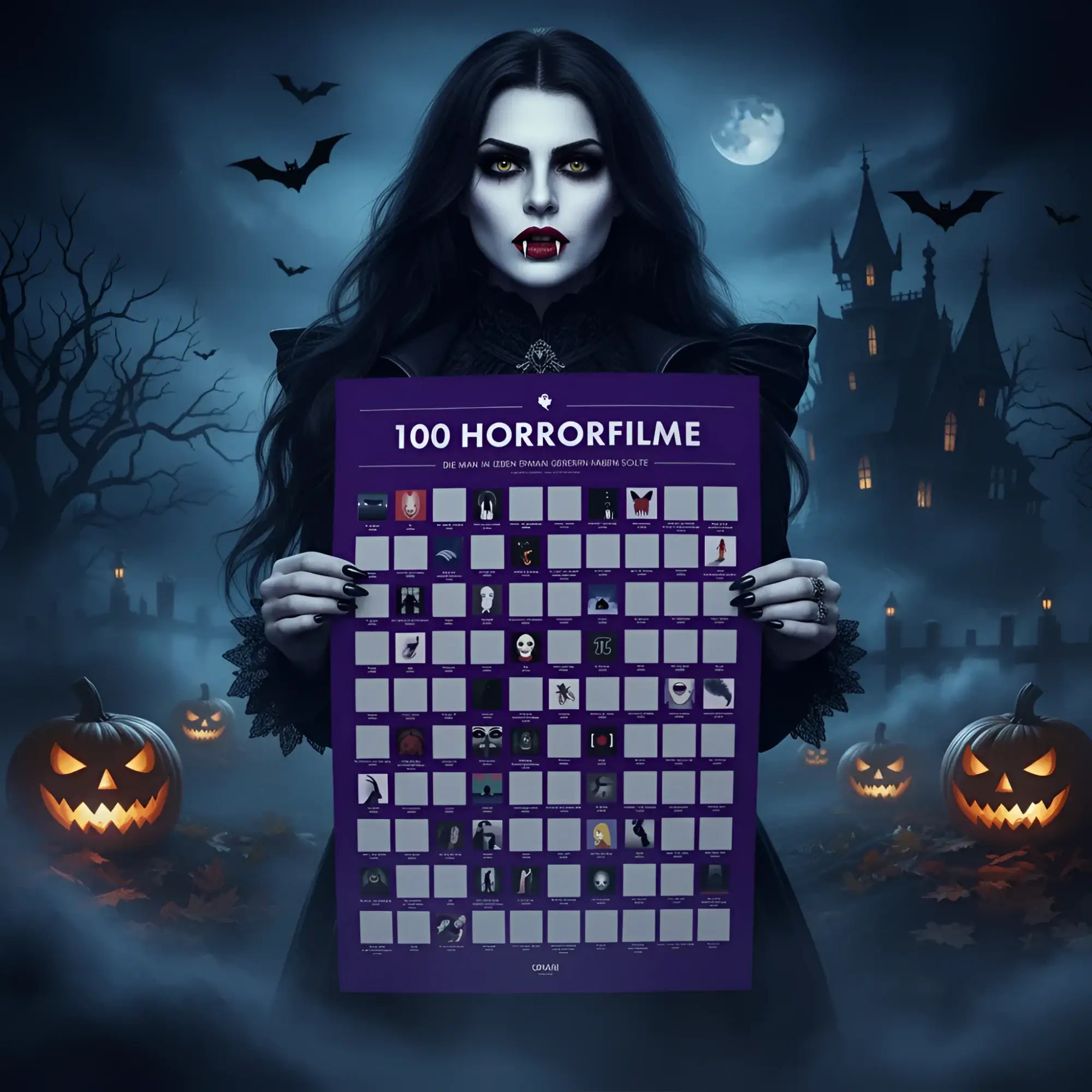 Lila rubbelposter 100 horrorfilme mit grid von filmicons zum freirubbeln in deutscher version