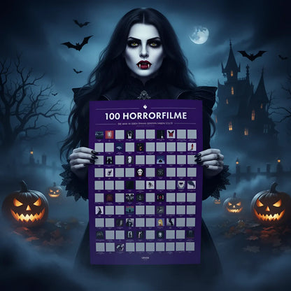 Lila rubbelposter 100 horrorfilme mit grid von filmicons zum freirubbeln in deutscher version