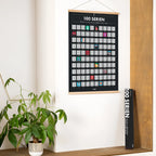 Schwarzer rubbelposter 100 serien mit bunten icons in einem holzrahmen zum freirubbeln und entdecken